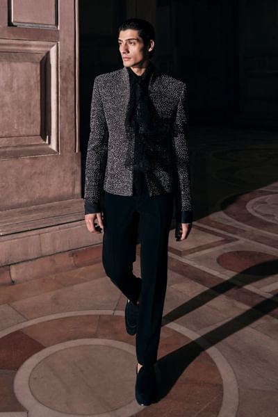Black embellished bandhgala set