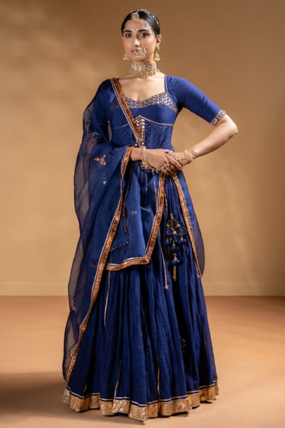 Blue gota embellished lehenga set