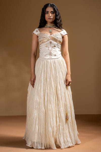 White gota corset skirt set