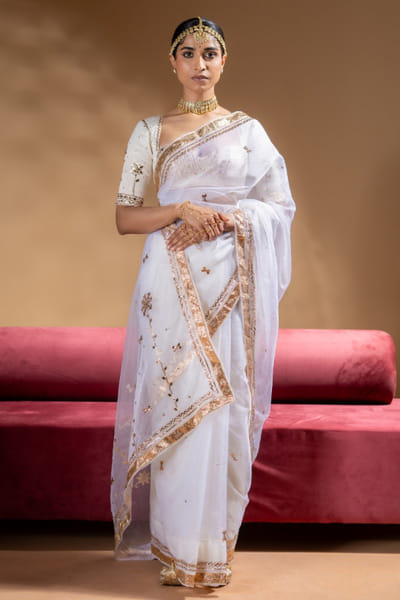 White gota organza sari set
