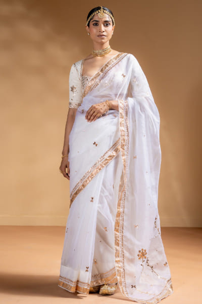 White gota organza sari