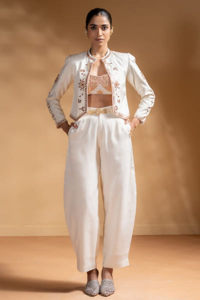 Off-white gota embroidered jacket set