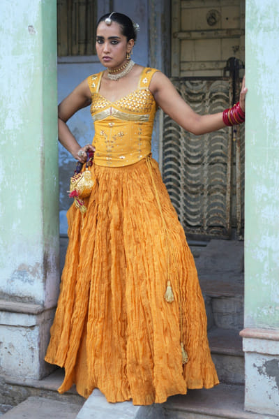 Yellow gota embellished top