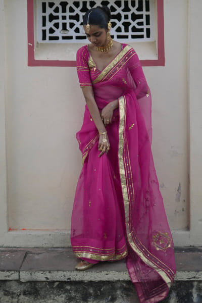 Baise Gaba Pink gota embellished sari set BAIAPR26D242405