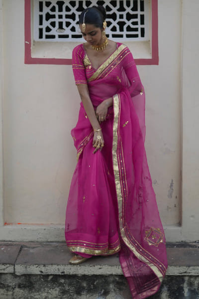 Baise Gaba Pink gota embroidered sari set BAIAPR26D242406