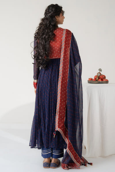 Baise Gaba Blue and red bandhani printed anarkali set BAISJUN26D146787