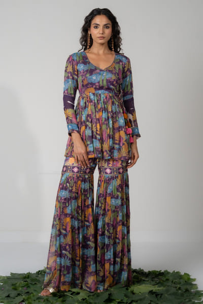 Baise Gaba Purple printed gharara set BAISJUN26D146791