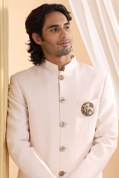 Oxidised antique gold panther crescent brooch