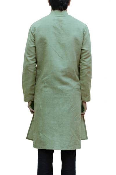 Bohame Neutral green overlapped kurta and pants BHMBM094C