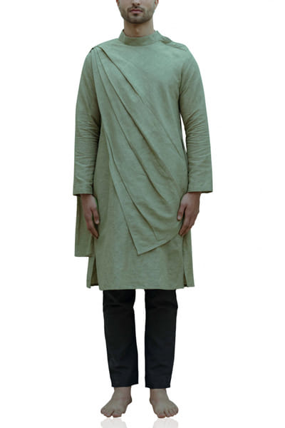 Bohame Neutral green kurta and black pants BHMBM100B
