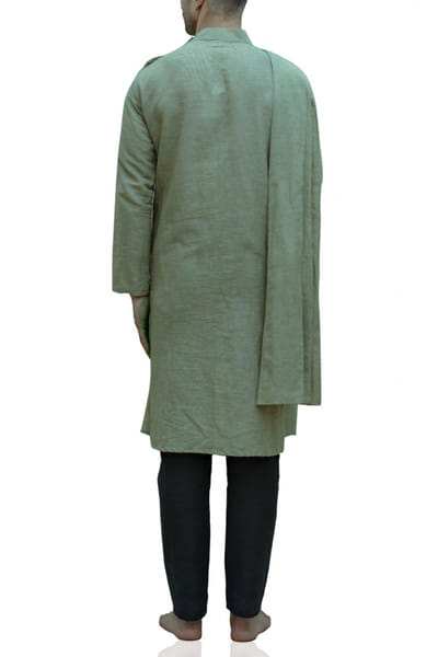 Bohame Neutral green kurta and black pants BHMBM100B