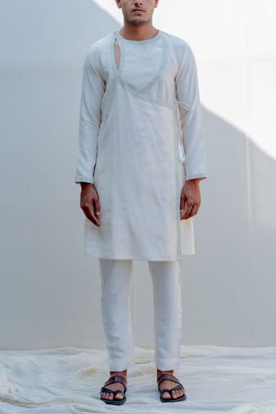 Off white chanderi silk kurta set