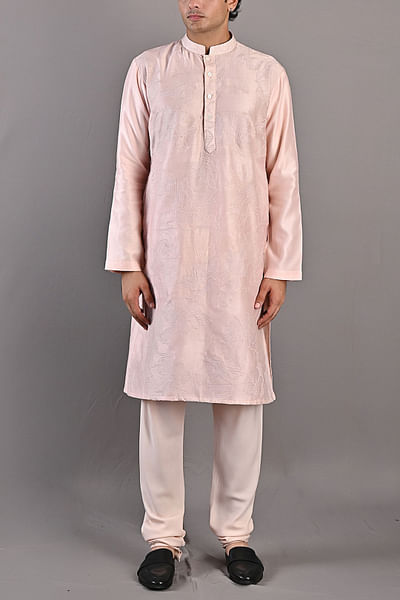 Peach chanderi kurta set