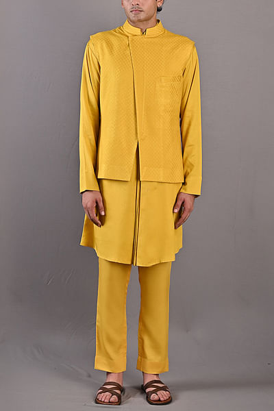 Mustard kurta and Nehru jacket set