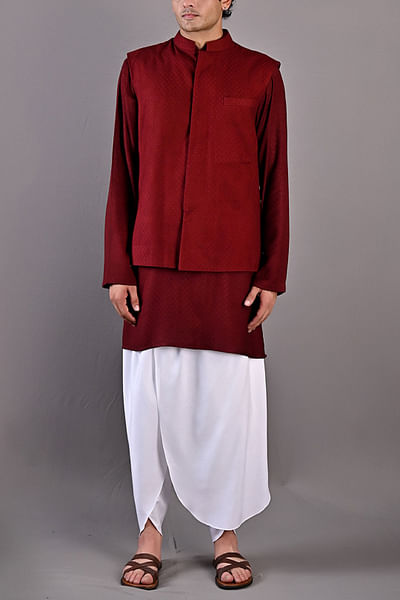 Maroon Nehru jacket set
