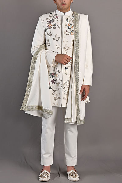 Off white embroidered sherwani set