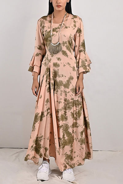 Beige tie & dye maxi dress