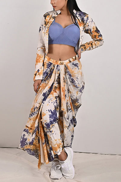Tie & dye pant sari set