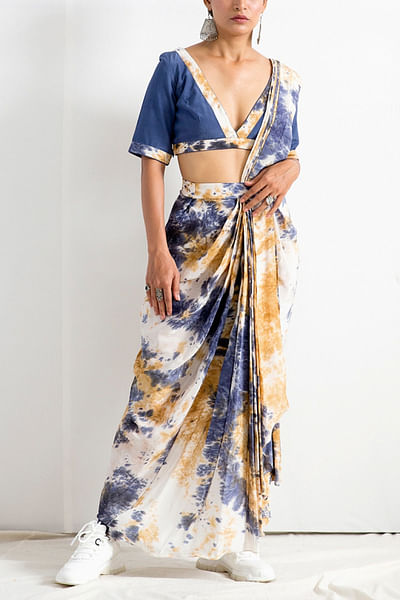 Multicoloured tie & dye sari set