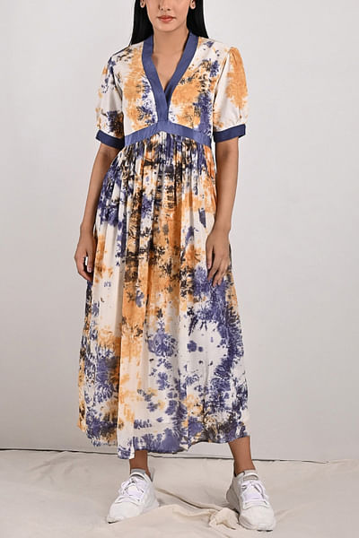 Multicoloured tie & dye crepe dress