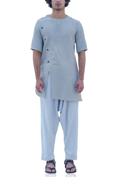 Bohame Grey overlap kurta set BHMFEB1923
