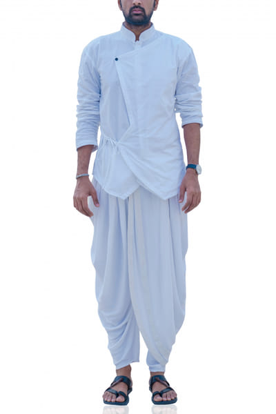 White overlap kurta with dhoti