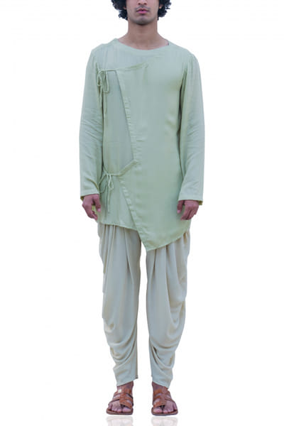 Bohame Pista green overlap kurta with dhoti BHMFEB1925