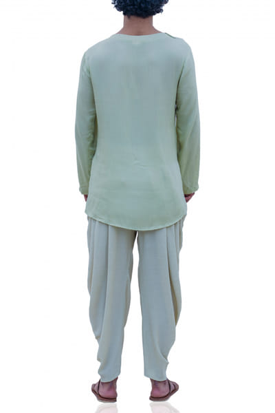Bohame Pista green overlap kurta with dhoti BHMFEB1925