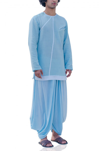 Bohame Aqua blue short kurta with dhoti BHMFEB1927