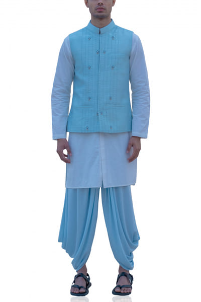 Bohame Aqua blue overlap bandi jacket BHMFEB1931