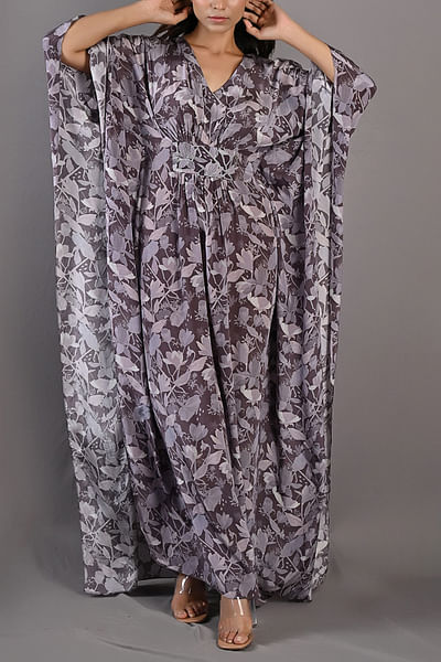 Printed cotton satin kaftan dress