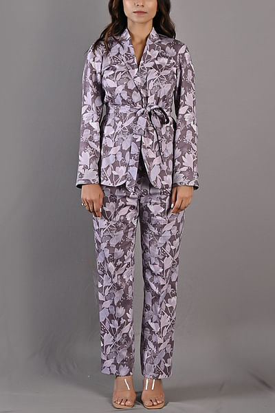 Printed cotton satin jacket set