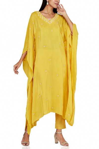 Yellow embellished kaftan set