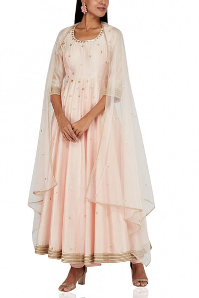 Peach chanderi anarkali set