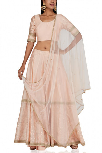 Peach chanderi lehenga set