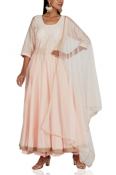 Peach chanderi anarkali set