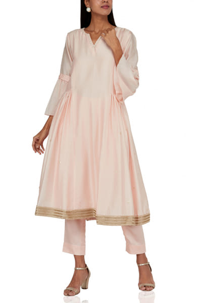 Peach chanderi kurta set