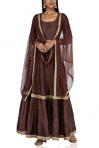 Brown embellished lehenga set