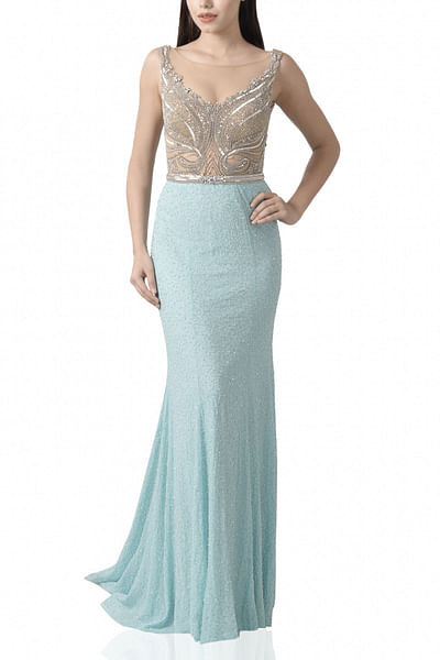 Turquoise embroidered gown