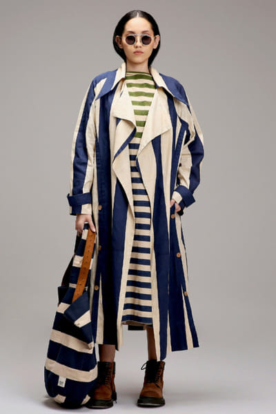 Off white and blue striped trench jacket
