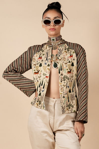 Ivory and beige floral printed jacket