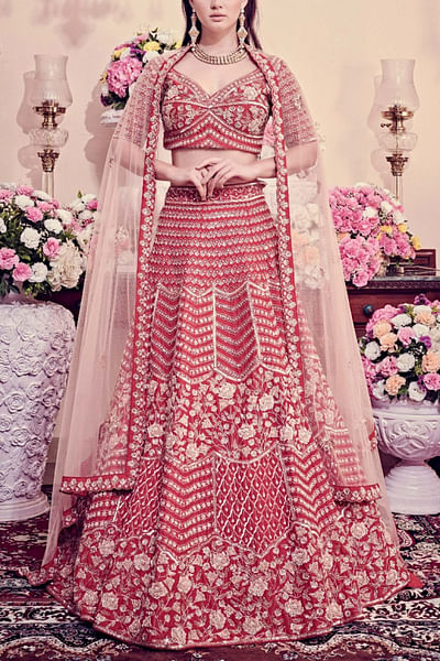 Red embroidered lehenga set