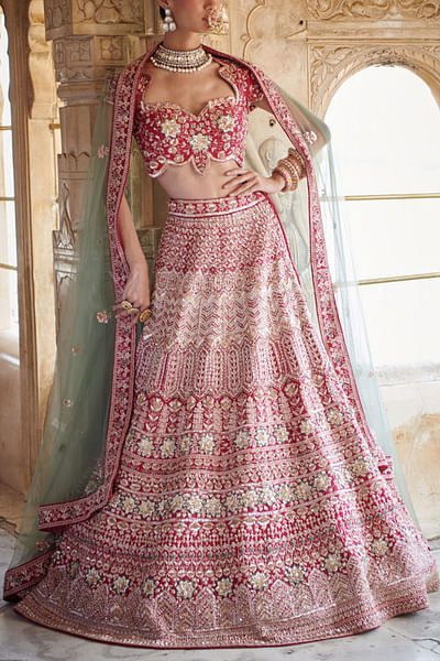 Dark pink embroidered lehenga set