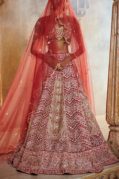 Plum embroidered lehenga set