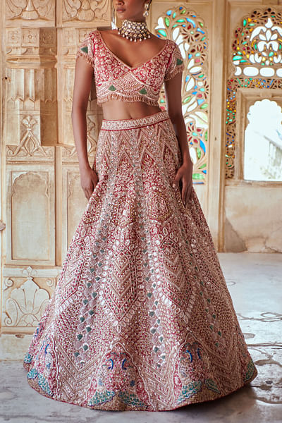 Onion pink embroidered lehenga set