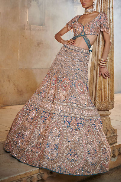 Turquoise embroidered lehenga set