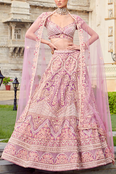 Pastel lavender embroidered lehenga set