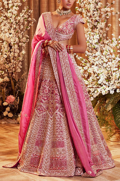 Pink embroidered bridal lehenga set