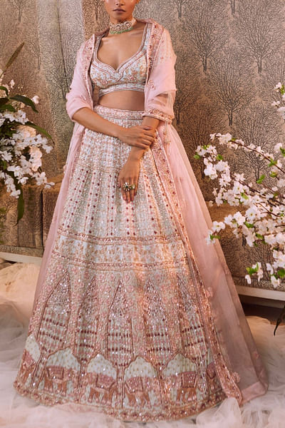 Pink embroidered lehenga set