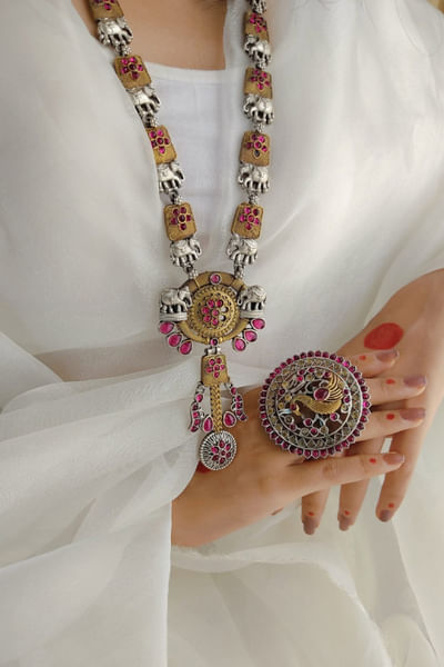 Multicolour dual tone necklace set